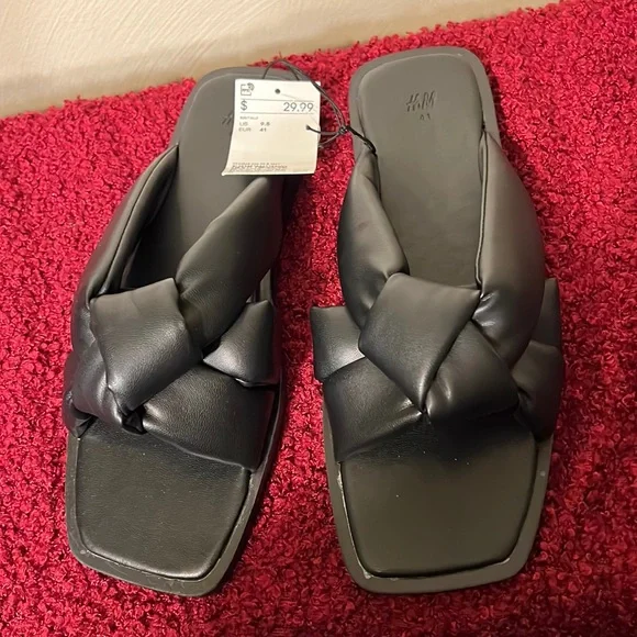 H&M Shoes Hm Womens Slides Sandals Black Knot Front Slip Ons